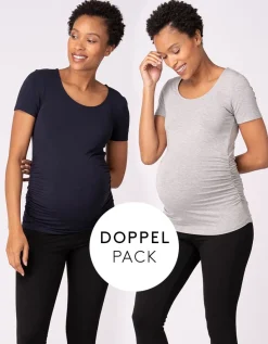 Fashion Seraphine Basic Umstands-T-Shirts Doppelpack Dunkelblau & Grau