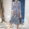 Best Seraphine Blaues Gewebtes Umstands- Und Stillhemdkleid