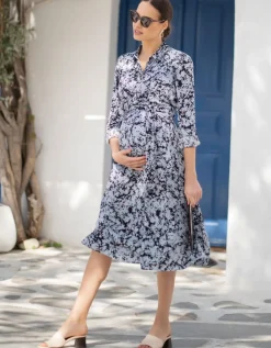 Best Seraphine Blaues Gewebtes Umstands- Und Stillhemdkleid