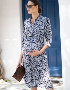 Best Seraphine Blaues Gewebtes Umstands- Und Stillhemdkleid