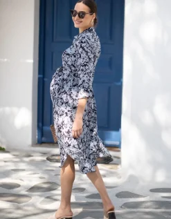 Best Seraphine Blaues Gewebtes Umstands- Und Stillhemdkleid