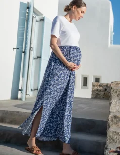 Shop Seraphine Blaues Still- & Umstandsmaxikleid Mit Blutenprint