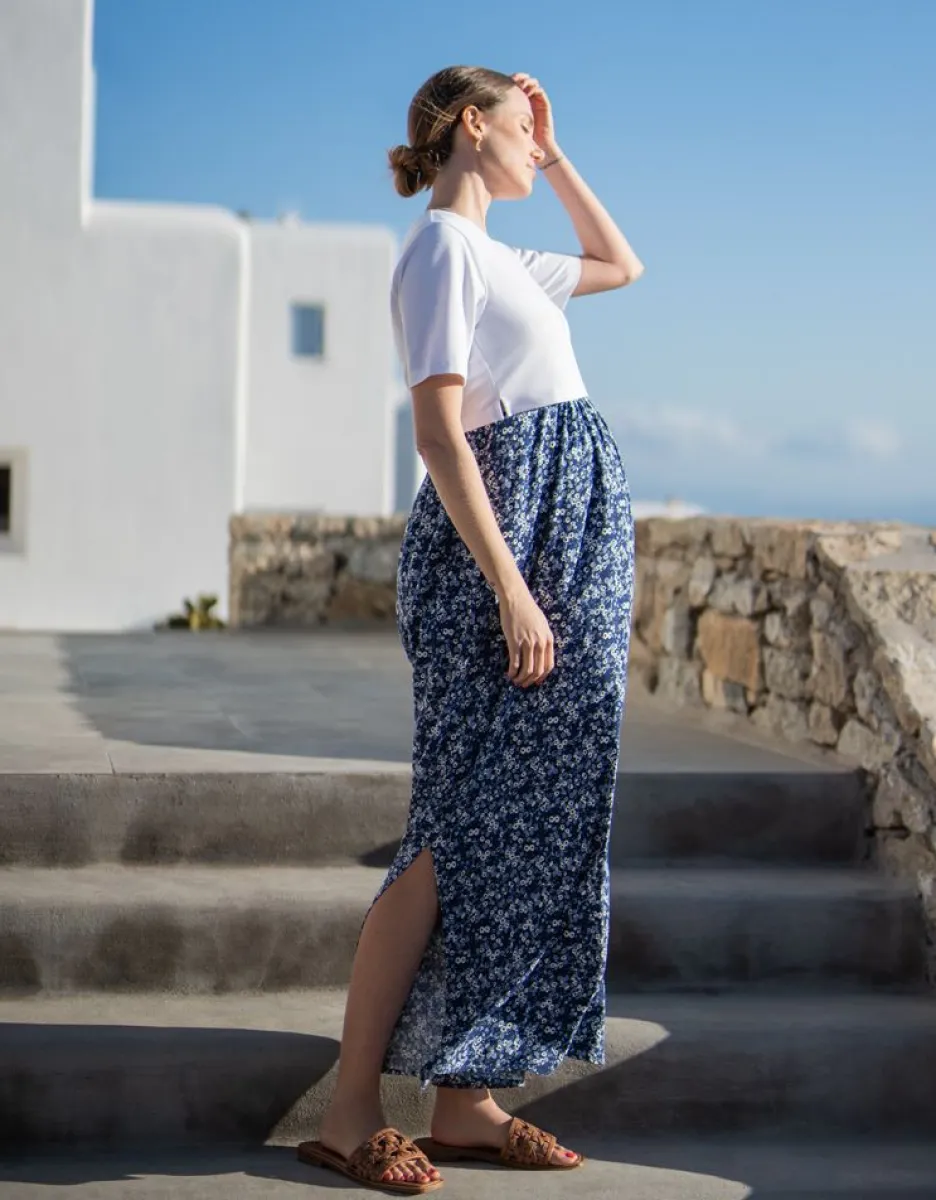 Shop Seraphine Blaues Still- & Umstandsmaxikleid Mit Blutenprint