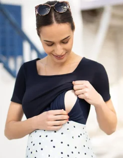 Discount Seraphine Blaues Umstands- Bis Still-Midikleid Mit Punktmuster Und Oberteil