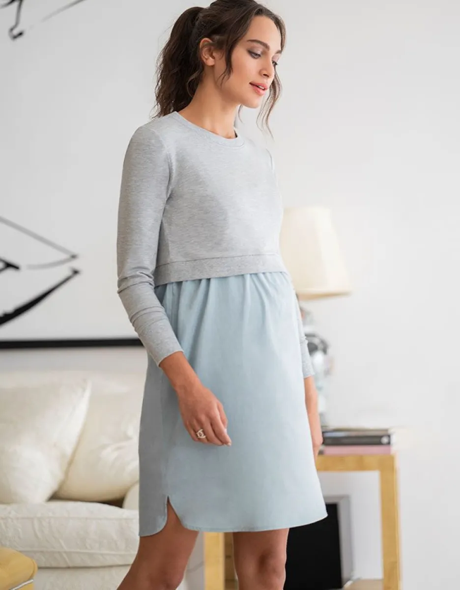 Outlet Seraphine Chambray Baumwolle Umstands- & Stillkleid Mit Sweatshirt