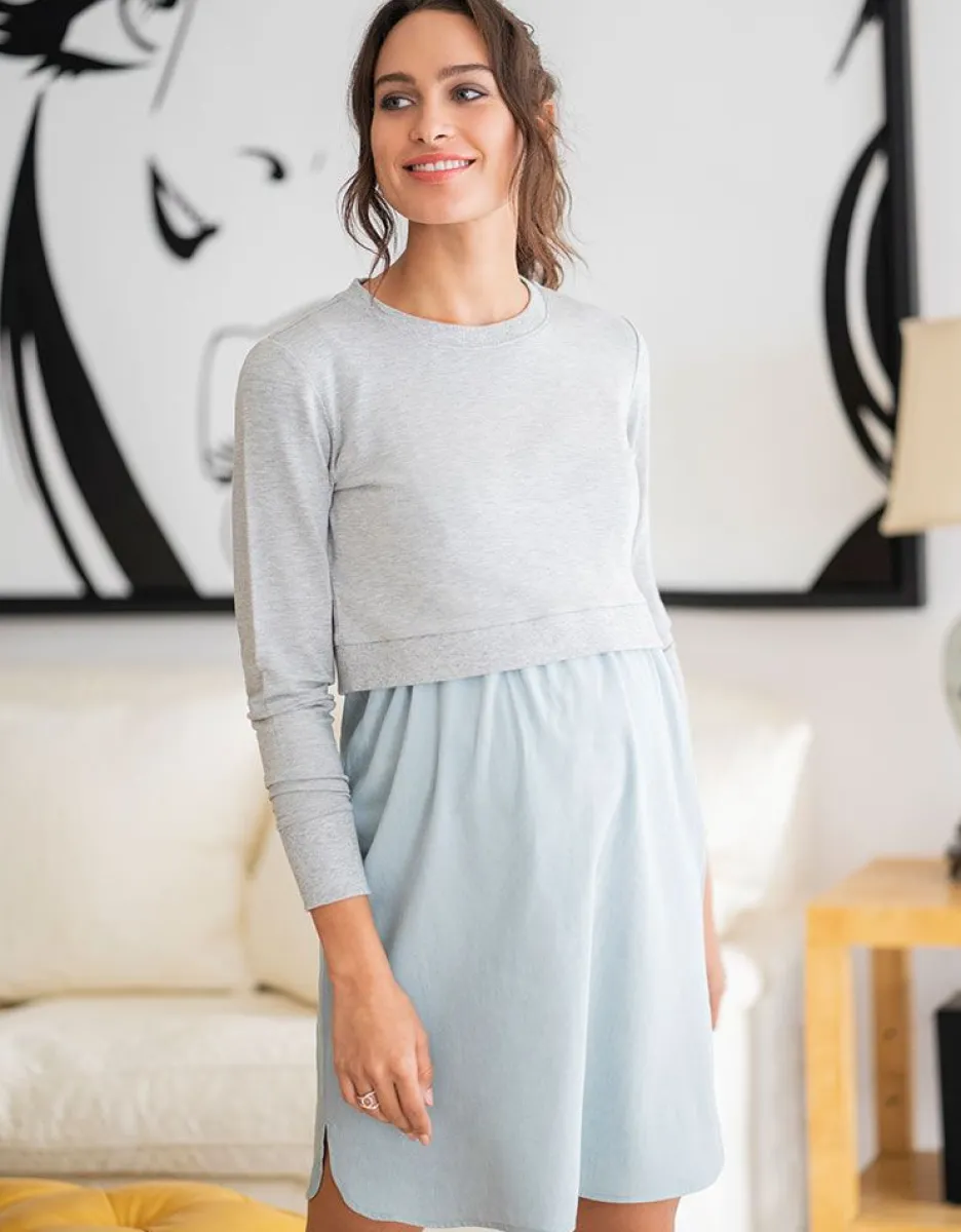 Outlet Seraphine Chambray Baumwolle Umstands- & Stillkleid Mit Sweatshirt