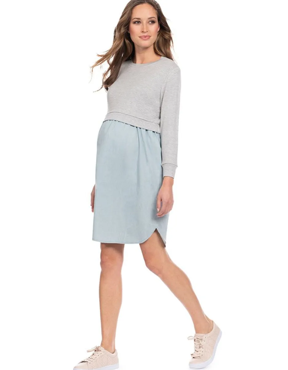 Outlet Seraphine Chambray Baumwolle Umstands- & Stillkleid Mit Sweatshirt