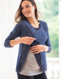 Online Seraphine Crossover Umstands- Und Stilltop Baumwollmischung - Blaumeliert