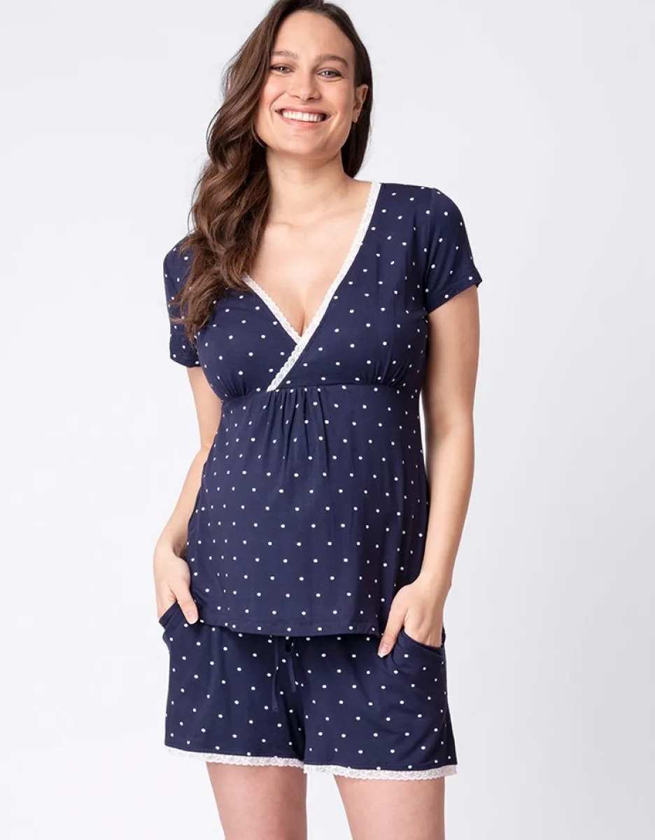 Fashion Seraphine Dunkelblauer Kurzer Umstands- & Stillpyjama