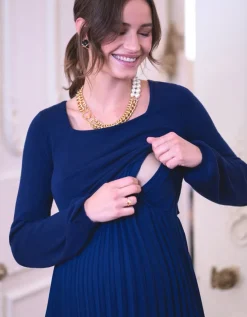 Discount Seraphine Dunkelblaues Still- & Umstandskleid Mit Faltenrock