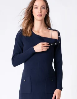 New Seraphine Dunkelblaues Still- Und Umstandsstrickkleid Mit Taschen