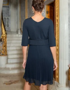 Clearance Seraphine Dunkelblaues Umstands- & Stillkleid Mit Plisseerock