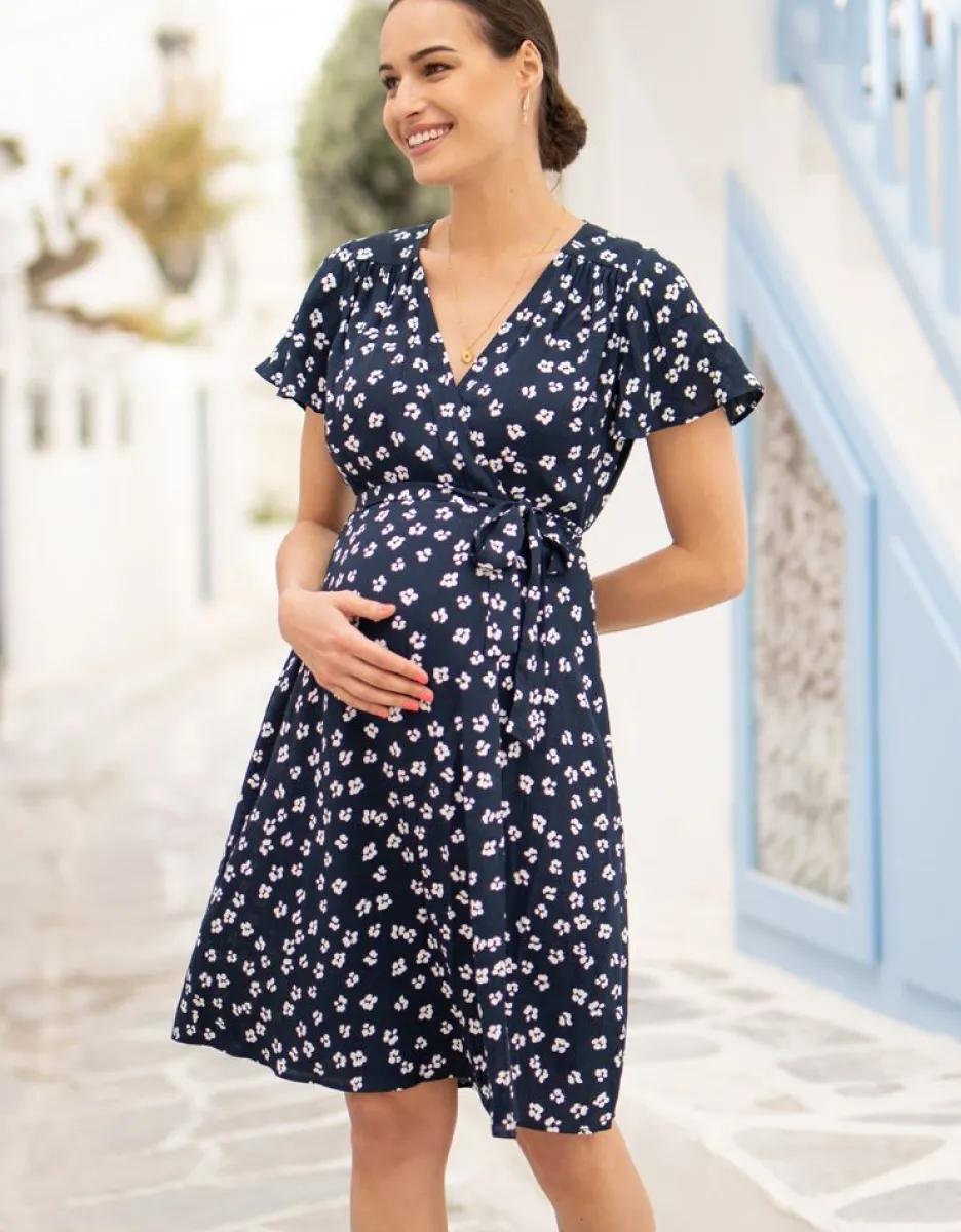 Best Seraphine Dunkelblaues Umstandskleid Mit Blumchendruck