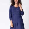 Online Seraphine Dunkelblaues Volant Umstands- & Stillkleid