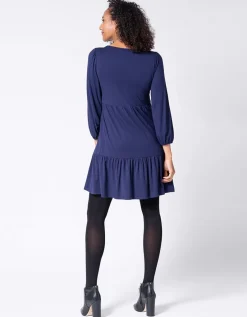 Online Seraphine Dunkelblaues Volant Umstands- & Stillkleid