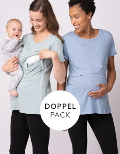 Outlet Seraphine 2Er-Pack Essential T-Shirts Fur Die Schwangerschaft Bis Zum Stillen In Blau Und Grun