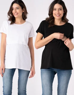 Fashion Seraphine 2Er-Pack Essential T-Shirts Fur Die Schwangerschaft Bis Zum Stillen In Weis Und Schwarz