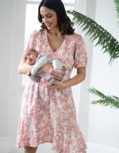 Hot Seraphine Fit & Flare Umstands- Und Stillkleid Mit Rosafarbenem Blumenkordelzug
