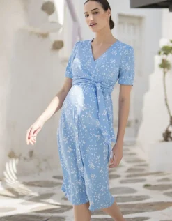New Seraphine Florales Midi Umstands- & Stillkleid Blau