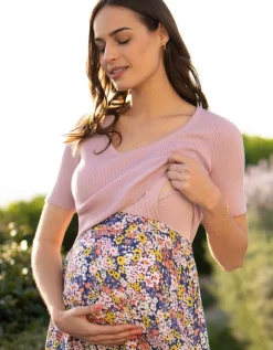 Outlet Seraphine Florales Still- & Umstandsmaxikleid In Zartrosa