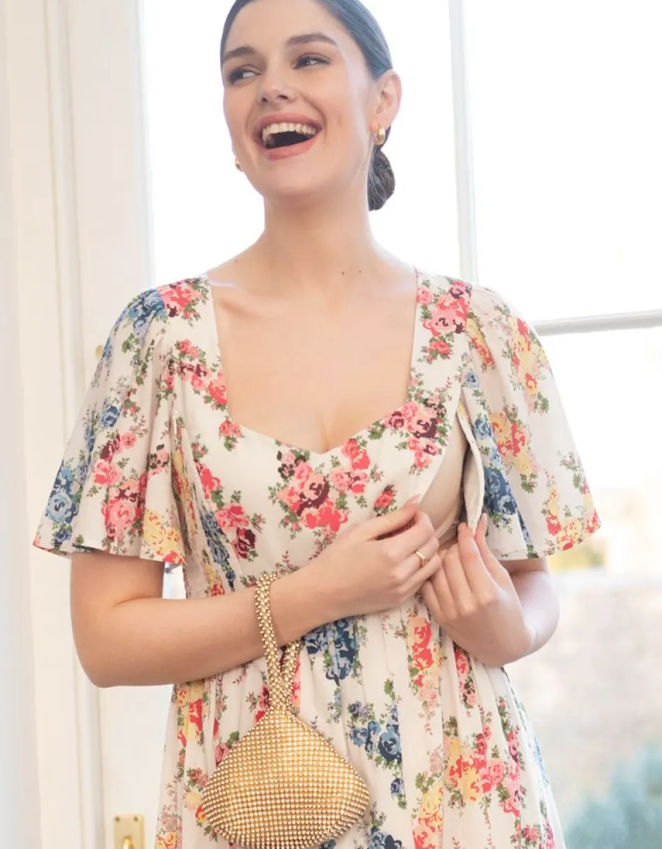 Sale Seraphine Geblumtes Vintage Umstands- & Stillkleid