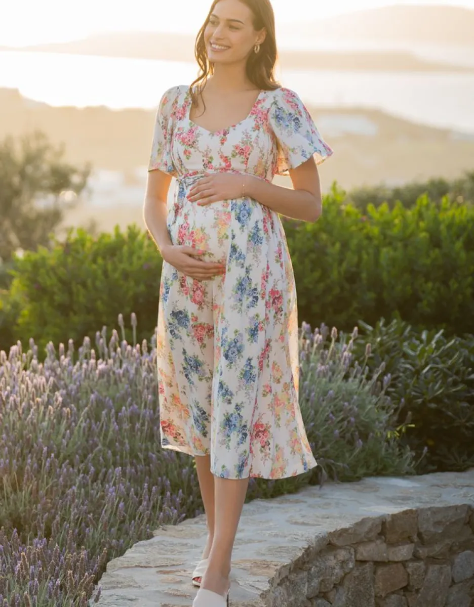 Sale Seraphine Geblumtes Vintage Umstands- & Stillkleid