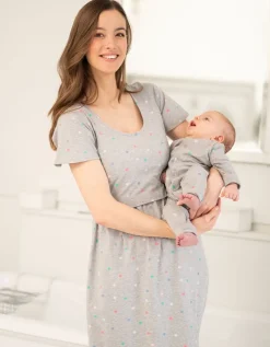 Fashion Seraphine Gepunktetes Mama & Mini Umstands- Und Still-Schlafkleid Set Grau