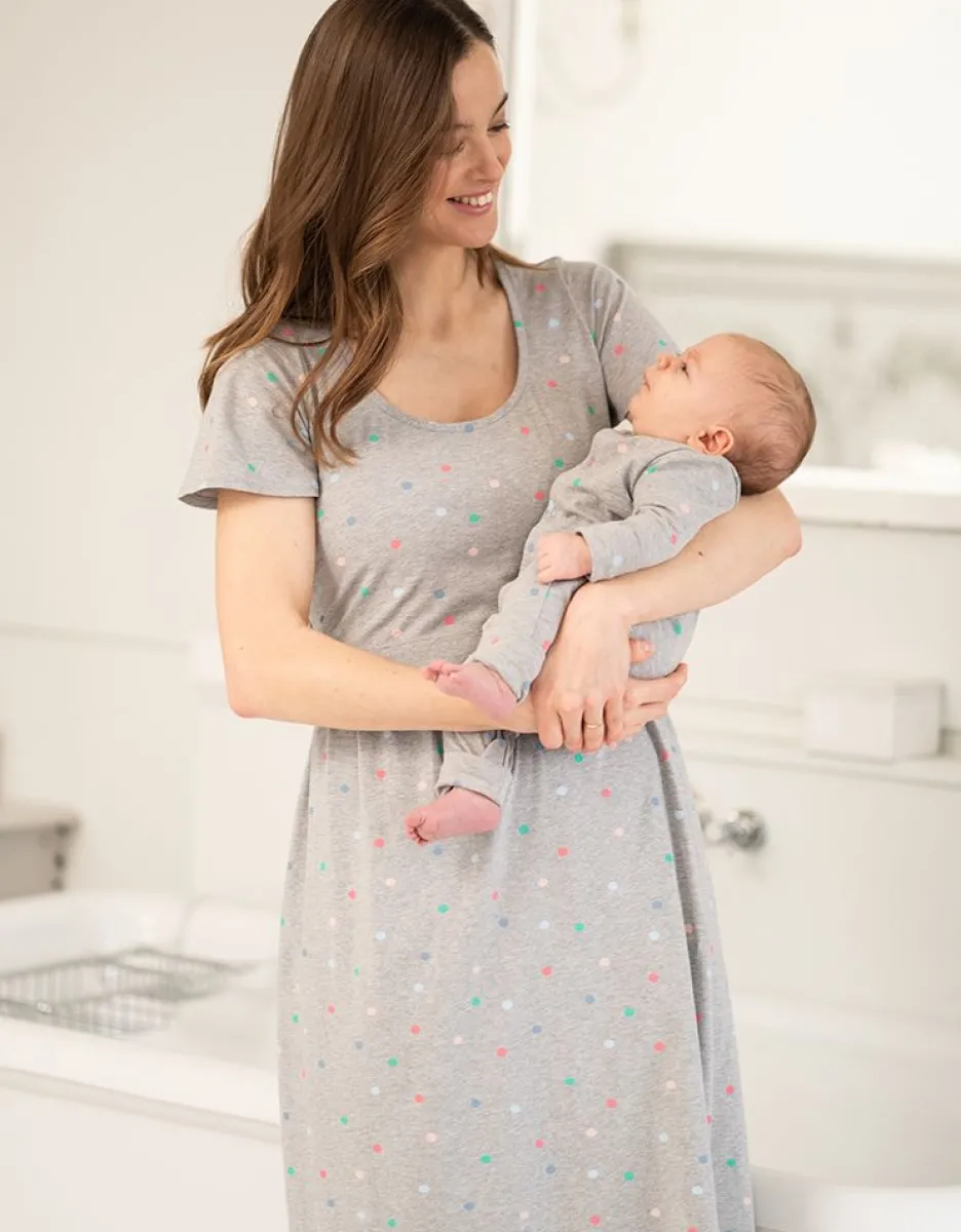 Fashion Seraphine Gepunktetes Mama & Mini Umstands- Und Still-Schlafkleid Set Grau