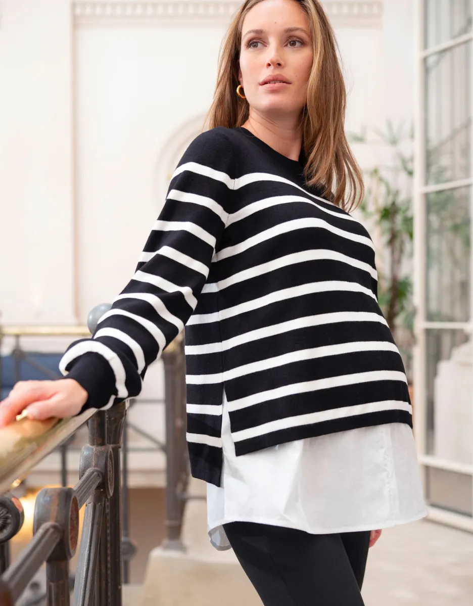 Fashion Seraphine Gestreifter Umstands- Und Stillpullover Im Lagenlook