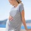 Best Seraphine Gestreiftes Leinen-Mix Umstands- Und Still-T-Shirt Blau & Weis