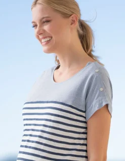 Best Seraphine Gestreiftes Leinen-Mix Umstands- Und Still-T-Shirt Blau & Weis