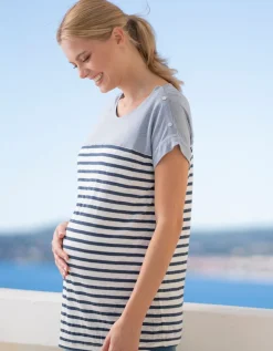 Best Seraphine Gestreiftes Leinen-Mix Umstands- Und Still-T-Shirt Blau & Weis