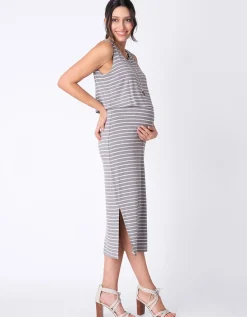 Clearance Seraphine Gestreiftes Midi Umstands- Und Stillkleid