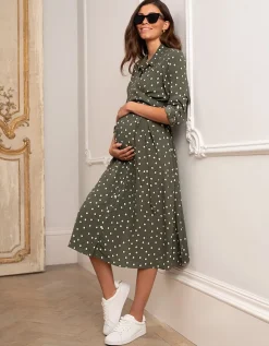Clearance Seraphine Getupftes Umstands- & Stillhemdkleid Khaki