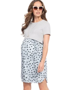 Hot Seraphine Graumeliertes Umstands- & Stillkleid Mit Stricktop Baumwollmischung
