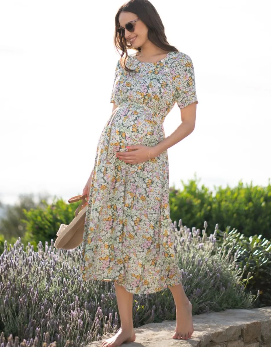Best Seraphine Grunes Umstands- Und Stillmidikleid Mit Blumenmuster