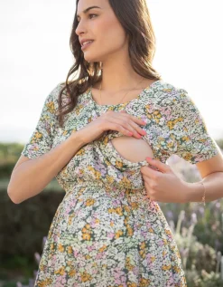 Best Seraphine Grunes Umstands- Und Stillmidikleid Mit Blumenmuster