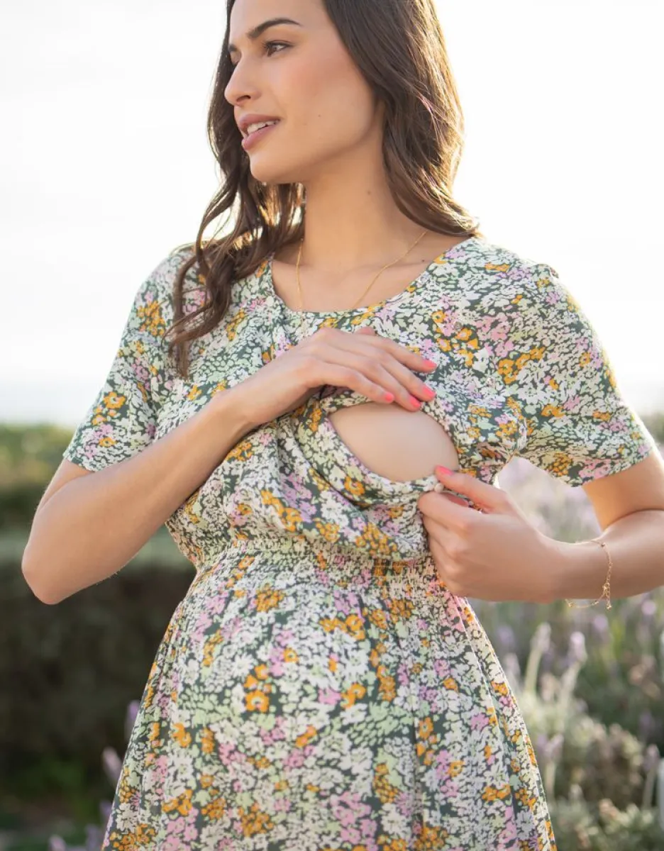 Best Seraphine Grunes Umstands- Und Stillmidikleid Mit Blumenmuster