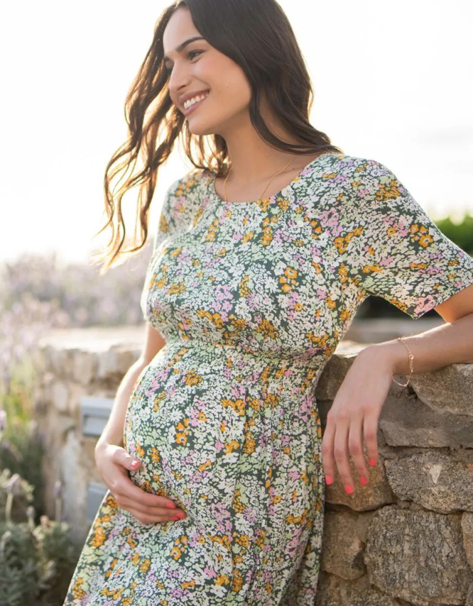 Best Seraphine Grunes Umstands- Und Stillmidikleid Mit Blumenmuster