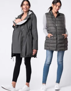 Flash Sale Seraphine Khakifarbener Parka 6 In 1 Umstands- Bis Babytragemantel Mit Wattierter Weste