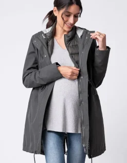 Flash Sale Seraphine Khakifarbener Parka 6 In 1 Umstands- Bis Babytragemantel Mit Wattierter Weste