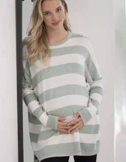 Flash Sale Seraphine Kraftig Gestreiftes, Kastenformiges Umstands- Und Stilltop In Grun Und Weis