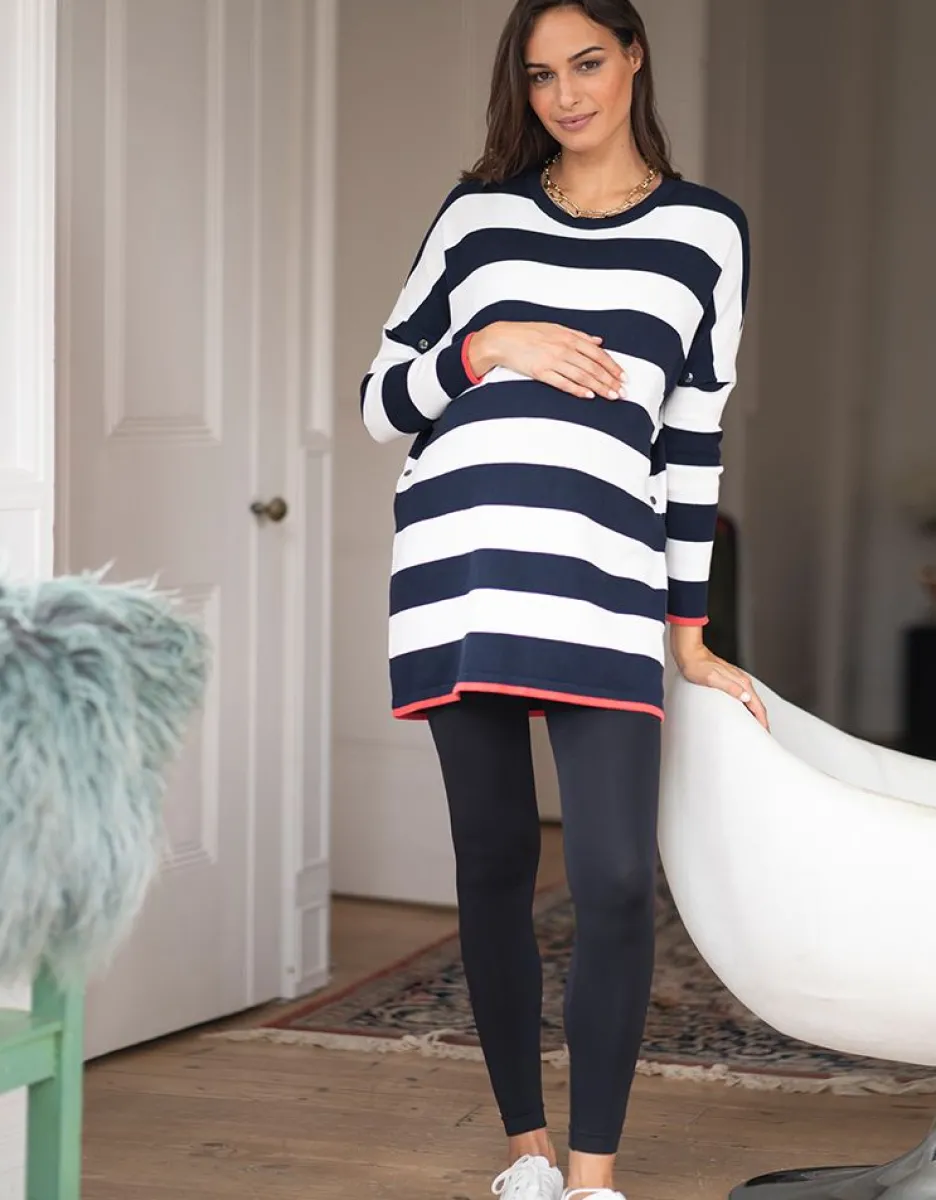 Best Seraphine Kraftig Gestreiftes, Kastenformiges Umstands- Und Stilltop In Marineblau Und Weis