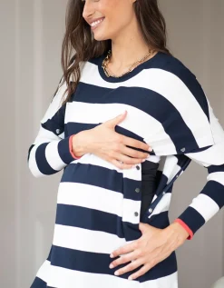 Best Seraphine Kraftig Gestreiftes, Kastenformiges Umstands- Und Stilltop In Marineblau Und Weis
