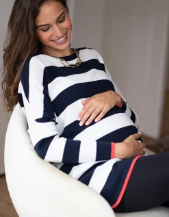 Best Seraphine Kraftig Gestreiftes, Kastenformiges Umstands- Und Stilltop In Marineblau Und Weis