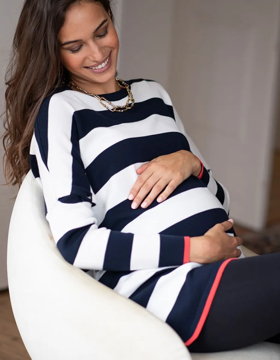 Best Seraphine Kraftig Gestreiftes, Kastenformiges Umstands- Und Stilltop In Marineblau Und Weis