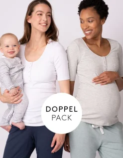 Discount Seraphine Langarmlige Umstands- Und Stilltops Doppelpack, Weis & Grau