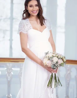Clearance Seraphine Langes Umstandsbrautkleid Aus Seide Und Spitze - Elfenbein