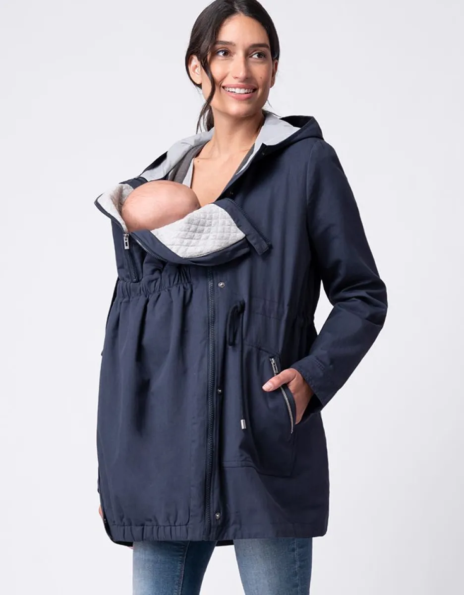 New Seraphine Marineblauer Utility-Parka 4-In-1 Umstands- Und Babytragejacke Mit Kapuze