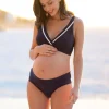 New Seraphine Marineblau-Weis Gestreifter Umstandsbikini Mit Umgeschlagener Hose